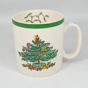 Vintage Spode England Christmas Tree Coffee Tea Mug Cup Santa Holly Branch S3324